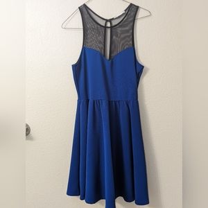 Blue Formal Party Dress with Black Mesh Panel